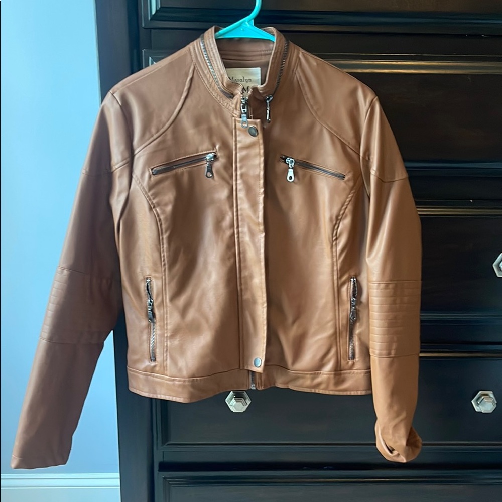 Maralyn & Me Brown Leather Moto Jacket with Silver Accents